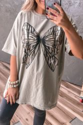 Casual Oversize Big Bow Printed Drop Shoulder Tunic Tee
