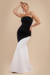 Strapless Black and White Gradient Maxi Dress – Elegant Formal Gown