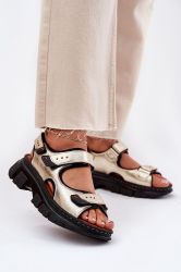 Beige Leather Women’s Sandals with Perforated Design and Buckle – Step in Style