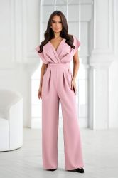 Elegant Light Pink Jumpsuit with Draped Neckline