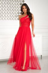Elegant Long Wine Red Dress with Sequins and Slit