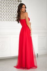 Elegant Long Wine Red Dress with Sequins and Slit