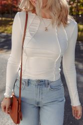 White Long Sleeve Top with Exposed Seams