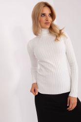 Beige Ribbed Turtleneck Sweater for Women