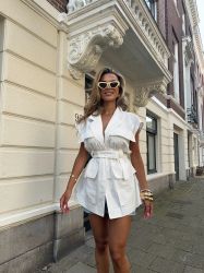 Women's White Vest with Belt and Pockets