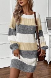 Women’s Striped Sweater Dress with Long Sleeves