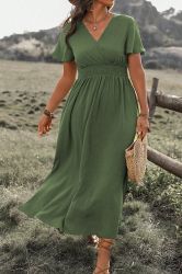 Four Leaf Clover Surplice Neckline Shirred High Waist Plus Size Maxi Dress