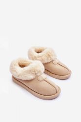 Women’s Light Beige Eco Suede Slippers with Warm Fluffy Lining