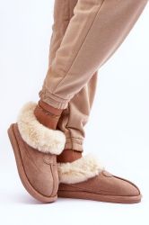 Women’s Beige Eco Suede Slippers with Warm Fluffy Lining