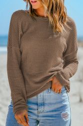 Women’s Brown Waffle Knit Long Sleeve Top