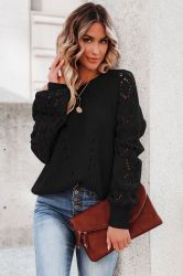Women’s Black Knitted Sweater with Openwork Pattern