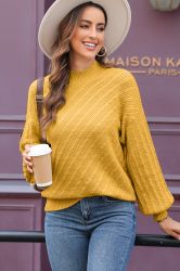 Women's Yellow Knitted Sweater with Textured Pattern