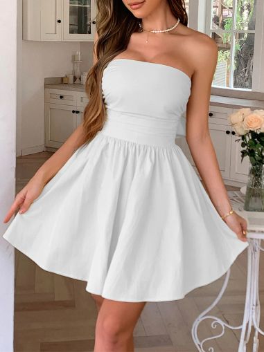 White Strapless Mini Dress with Back Bow