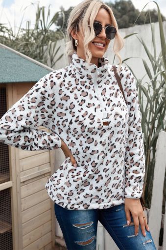 Women's Leopard Print Fleece Sweatshirt with Zip
