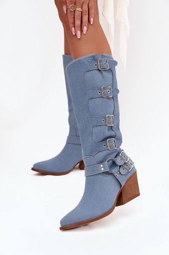 Women’s Textile Cowboy Boots with Buckles