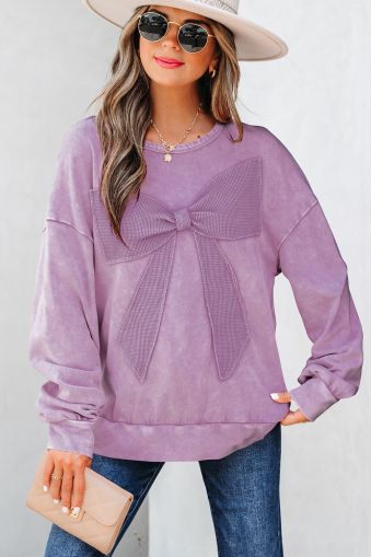 Women's Lavender Long Sleeve Top with Statement Bow