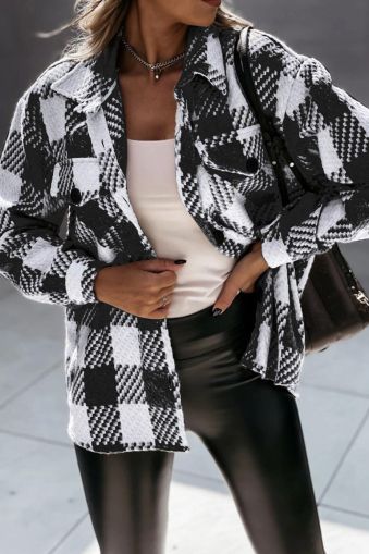 Women's Black and White Check Shacket