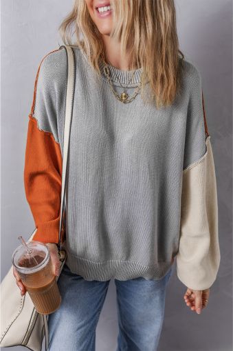 Women’s Color Block Sweater in Gray, Beige and Orange