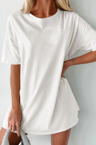 Women's White Cotton Oversized T-Shirt Tunic with Short Sleeves