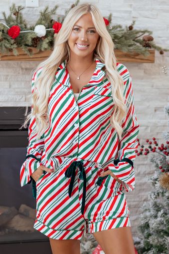 Women’s Christmas Pajama Set in Red, Green and White