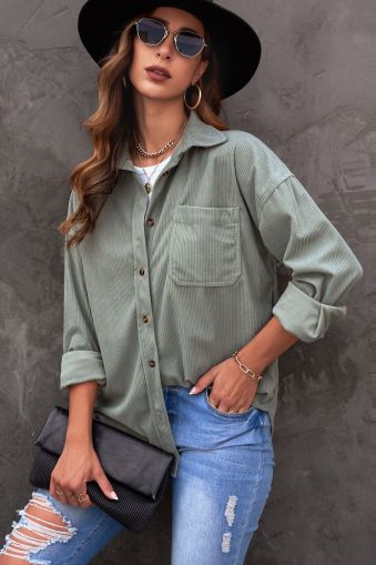 Gray Corduroy Button Pocket Shirt