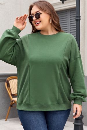 Green Loose Patchwork Crewneck Plus Size Sweatshirt