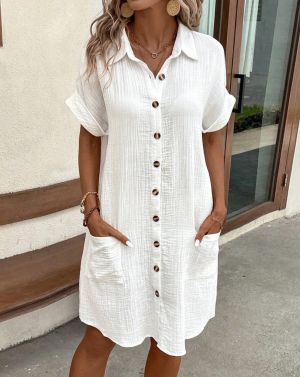 Women's Simple Style Solid Color Holiday Daily V Neck Short Sleeve Regular Dress