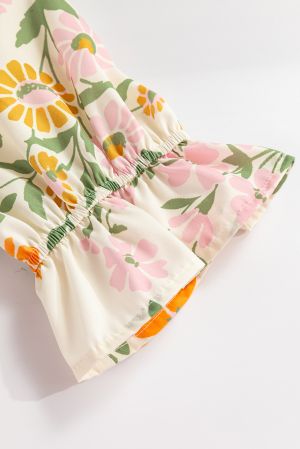 Multicolour Boho Floral Print Crochet Patchwork V Neck Loose Mini Dress