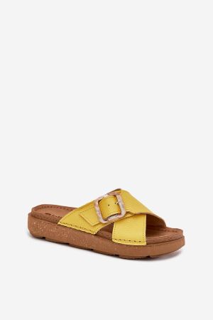 Women's Yellow Leather Sandals INBLU with Anatomical Insole and Buckle