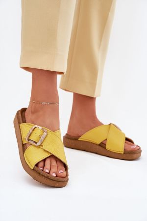 Women's Yellow Leather Sandals INBLU with Anatomical Insole and Buckle