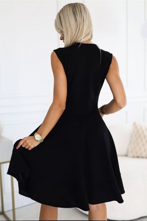 Black Elegant Dress with Zipper and Flared Skirt