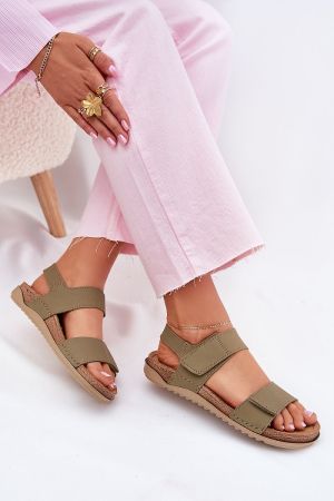 Women’s Olive Green Leather Sandals Inblu with Anatomical Insole and Velcro Fastening