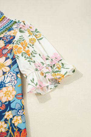 Multicolour Plus Size Floral Print Woven V Neck Half Sleeve Blouse