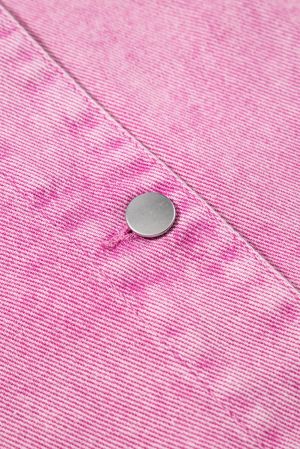 Pink Distressed Denim Jacket with Lace Patchwork and Buttons