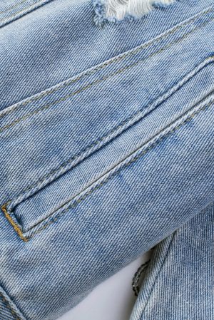 Light Blue Denim Jacket with Sequin Embellishments and Fringe Details