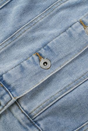 Light Blue Denim Jacket with Sequin Embellishments and Fringe Details