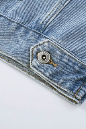 Light Blue Denim Jacket with Sequin Embellishments and Fringe Details