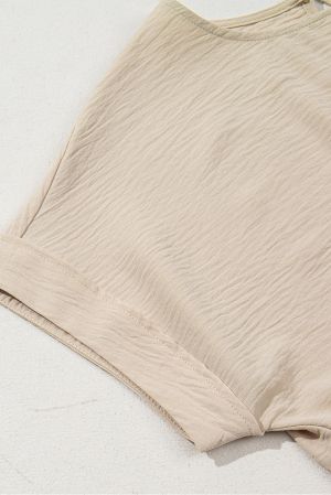  Beige Knot Front Short Sleeve Blouse