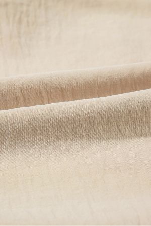  Beige Knot Front Short Sleeve Blouse