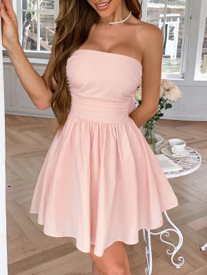 Pink Strapless Mini Dress with Bow Back