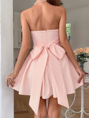 Pink Strapless Mini Dress with Bow Back
