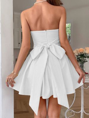 White Strapless Mini Dress with Back Bow