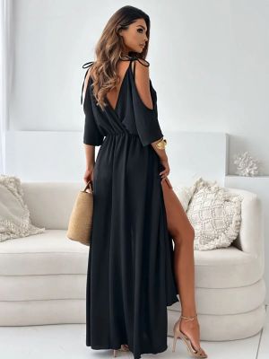 Elegant Black Off-Shoulder Maxi Dress with Side Slit