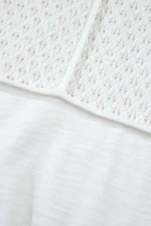 White Eyelet Patchwork V-Neck Oversized Blouse with Asymmetric Hem