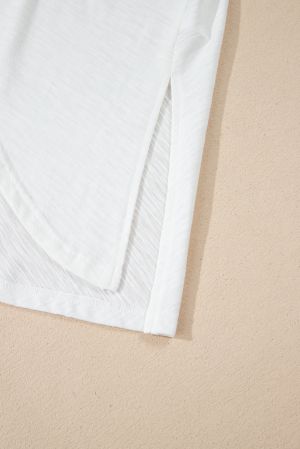 White Eyelet Patchwork V-Neck Oversized Blouse with Asymmetric Hem