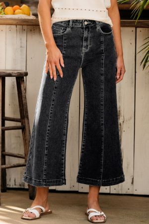 Black Plain Seam Detail Flared Bottom Ankle Length Jeans