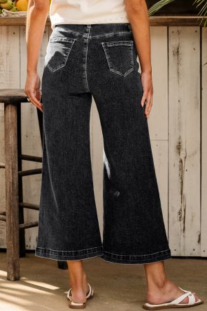 Black Plain Seam Detail Flared Bottom Ankle Length Jeans