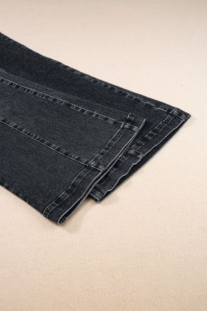 Black Plain Seam Detail Flared Bottom Ankle Length Jeans