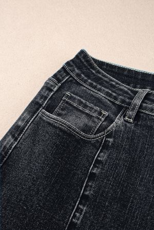 Black Plain Seam Detail Flared Bottom Ankle Length Jeans
