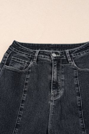 Black Plain Seam Detail Flared Bottom Ankle Length Jeans
